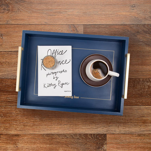 16"x12" Decorative Coffee Table Ottoman Trays Modern Wood Elegant Rectangle Glossy Shagreen Serving Trays
