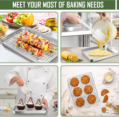 9 Inch Baking Tray Pan & Cooling Rack Set, Joyfair Stainless Steel Toaster Oven Pan with Grid Rack for Cookies, Meats