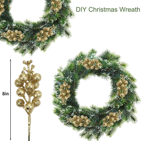 Stems,20Pcs 7.8 Inch DIYASY Champagne Glitter Berry Artificial Xmas Picks and Sprays Christmas Tree Filler Branches