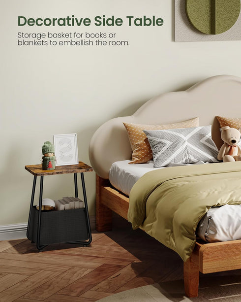 TBZ13BF CHOEZON Small Nursery Side Table with Removable Fabric Basket, Compact End Table for Small Spaces, Space-Saving