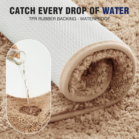 TECHMILLY U Shaped Super Soft Shaggy Bathroom Rugs, Absorbent Non-Slip Microfiber Bath Mat 24"x20"