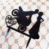Motorcycle Funny Wedding Cake Topper - Mr & Mrs, Bride Groom with Motorbike (Black Acrylic)