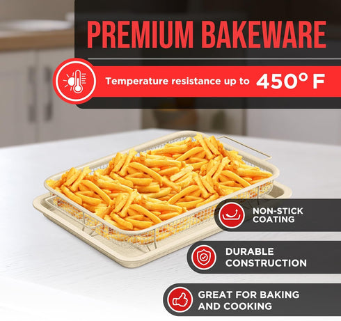 Bakken Swiss Crisper Tray - 2-Piece Set, White Marble Non-Stick Basket Design for Healthier Cooking