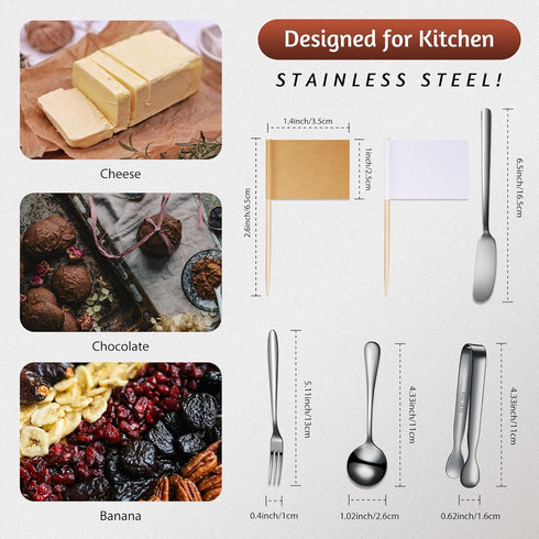 Cheese Butter Spreader Knives Set Charcuterie Accessories Stainless Steel Spreader Knives Charcuterie Boards Utensils Mini Serving Tongs Spoons and Forks for Pastry Making by Patelai