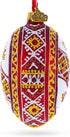 Red Stripe Ukrainian Pysanka Glass Egg Ornament, 4 Inches