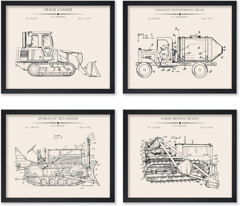 Poster Master 4-Piece Vintage Construction Blueprint Poster - Bulldozer Patent Print -