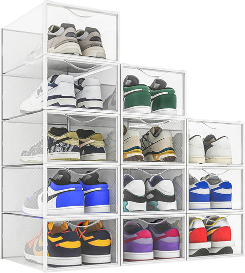 Seseno 12 Pack Shoe Storage Bins, Clear Plastic Stackable Shoe Organizer for