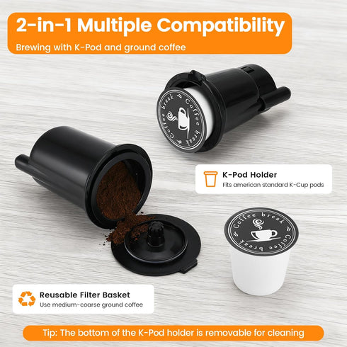 6 14oz 50oz 6.5 Inch Horavie Single Serve Coffee Maker for K-Cup Pod and Grounds, Hot and Iced Coffee Maker, Strong