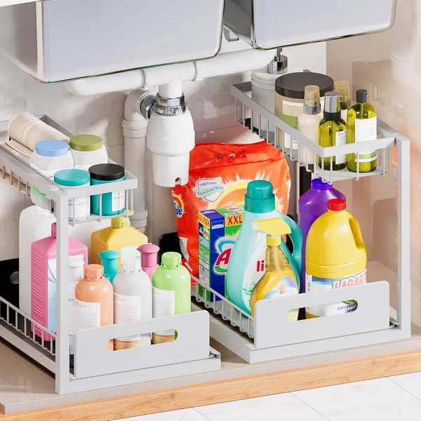 VUSIGN 2 Pack Under Sink Organizer and Storage, Pull Out Sink Shelf, Slide Out Cabinet Organizer for Kitchen Bathroom