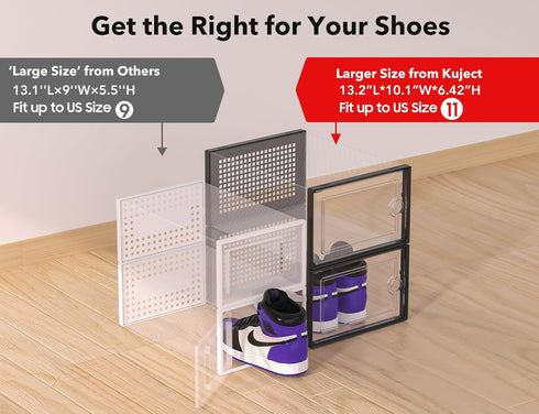 Kuject X-Large Shoe Storage Boxes Organizers Clear Plastic Stackable 12 Pack, Sneaker Containers, Toy Storage Organizer