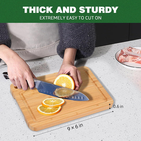 Small Bamboo Cutting Boards - Mini Cutting Board with Built-in Handle for Camping, Juice Groove for Fruits