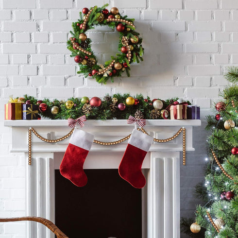 16 Feet Wooden Bead Garland for Christmas Tree Holiday Decoration (Gold)