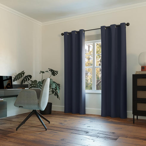 Sun Zero Easton Energy Saving Blackout Grommet Curtain Panel, 40" x 108", Navy Blue