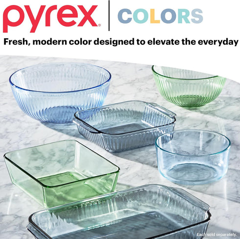 Pyrex Colors (3-Pack) Sculpted Tinted Unlidded Glass Mixing Bowls, Nesting Space Saving Set for Prepping, Baking