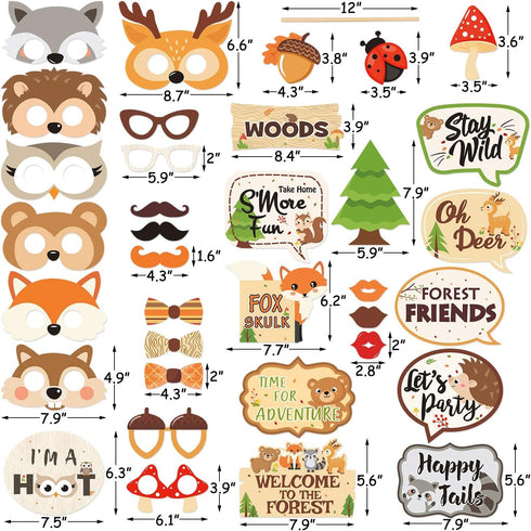35 PCS Woodland Animal Photo Booth Props - Wild One Camping Theme Party Favors for Baby Shower Birthday Supplies
