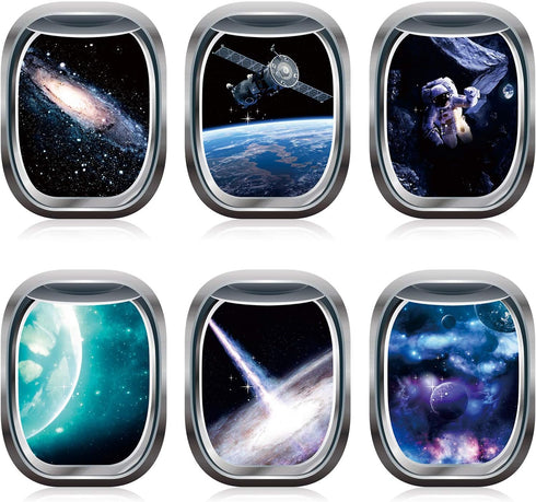 Blulu 6 Pieces 3D Space Capsule Window Wall Decor, Outer Space Wall Decals for Kids Nursery Bedroom