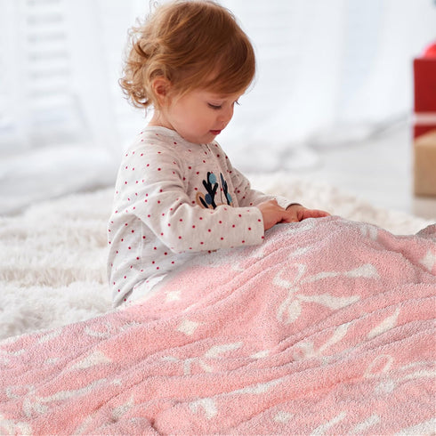 Cozy 30x40 Inch Pink Bow Baby Girl Blanket Knitted Bow Baby Blanket for Girls, Nursery Dcor, & Newborn Gifts