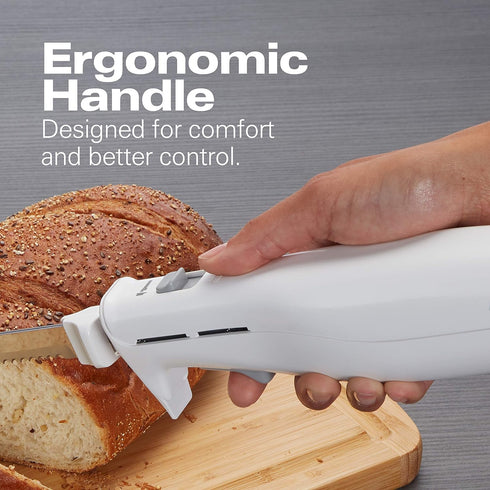 Hamilton Beach Electric Knife Set for Carving Meats, Poultry, Bread, 5Ft Cord, White, Storage Case + Fork Included