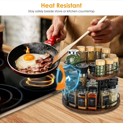 Vigdit 2Tier Adjustable,12'' Countertop,Dining Turntable Lazy Susan Organizer Spice Rack, Wooden Spinning Revolving