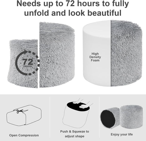 17 14, Hansleep Round Stuffed Pouf Ottoman x Foam Filled Faux Fur Ottoman Foot Rest for Chair with Washable Cover, Foot