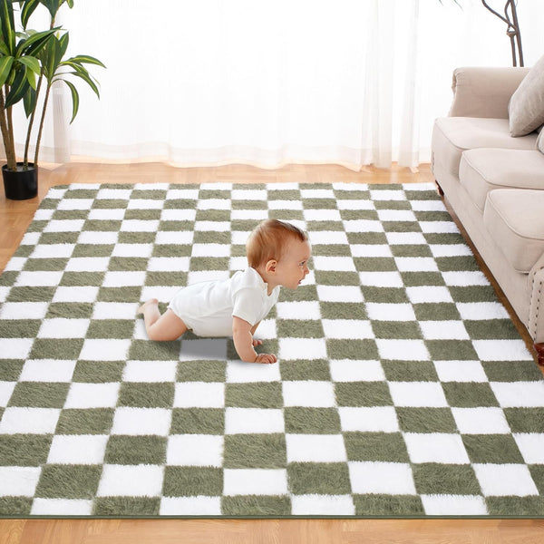 TOOHUB Super Soft Rug for Bedroom, 5x7 Ft Green and White Area Rug