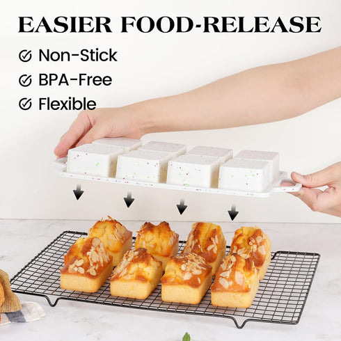 Mini Loaf Pans Silicone, Nonstick Small Bread Pans for Baking, Tiny Meatloaf Pan with Metal Reinforced Frame 8 Cavity (Cream,2 Pcs) by AOTASO
