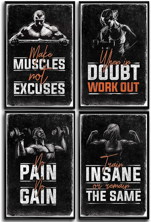 Inspirational Gym & Workout Posters, 11x17" (4) Throwback Traits