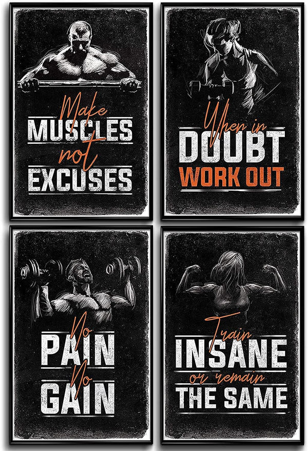 Inspirational Gym & Workout Posters, 11x17" (4) Throwback Traits