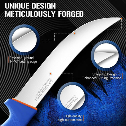 8 Inch, DRAGON RIOT Premium Butcher Breaking Knife Curved Caving and Slicing Knife in High Carbon Stainless Steel,Razor