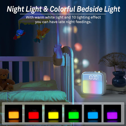 6 Snooze, AIRIVO Alarm Clock Night Lights, Built-in Battery Alarm Clock for Bedrooms, Scenes & White Noise Sync, Dual