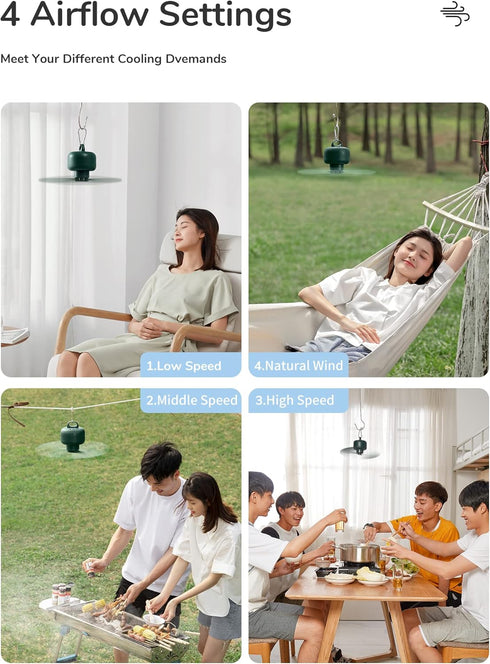 JISULIFE Portable Camping Fan with Remote Control, 8000mAh Rechargeable Battery, 4 Speeds, Green
