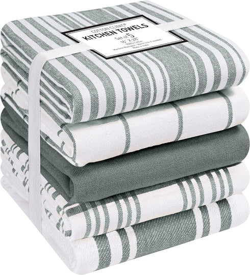 Cotton Clinic Kitchen Dish Tea Towels, 16x28 Ring Spun Cotton Set of 5, Gray, Dish Cloths, Bar Towels