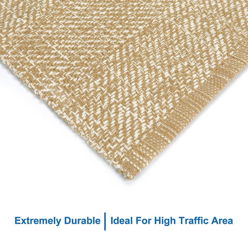 LEEVAN Washable Bathroom Rug - 2'x3' Low Profile Entryway Mat, Tan Cotton Reversible Kitchen Rug for Farmhouse Decor