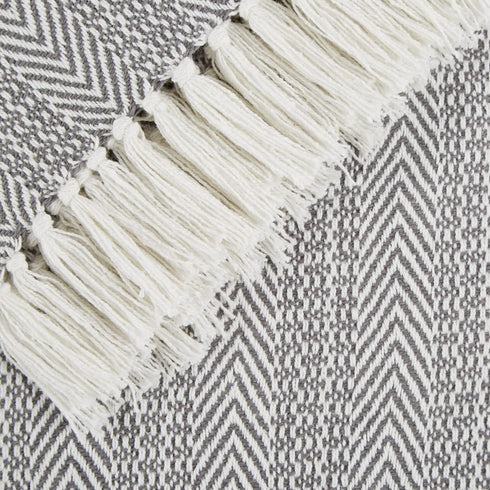 DII Herringbone Striped Collection Cotton Throw Blanket, Gray, 50x60