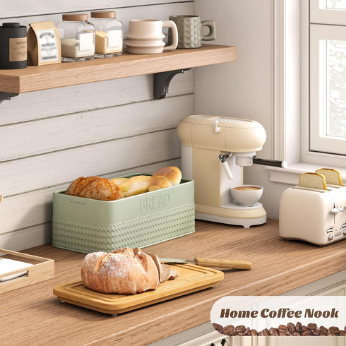 kiplant Countertop, Bread Box for Kitchen Large Bread Storage Container with Bamboo Lid, Iron Farmhouse Bread Box