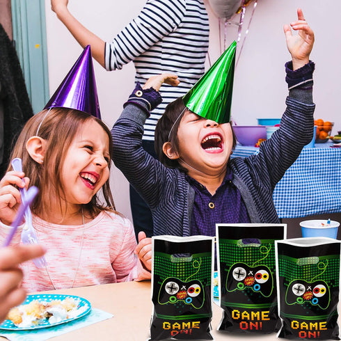 PANTIDE Video Games Party Favor Bags - Game On Plastic Loot Gifts Bags for Video Game Themed Birthday Party, Set of 50