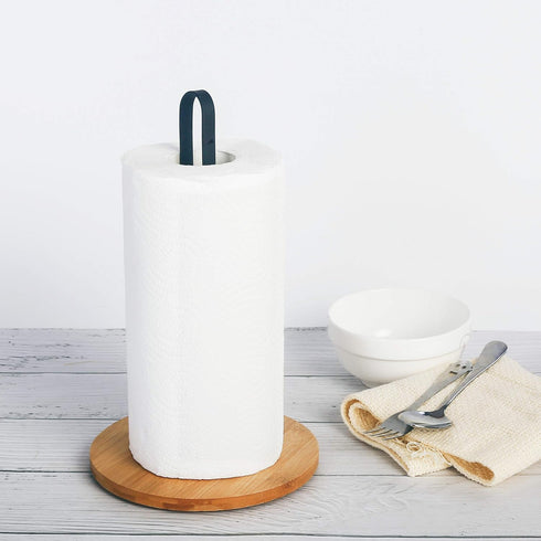 TIEYIPIN Paper Towel Holder, Countertop Roll Stand with Anti-Skid Wooden Bamboo Base for Kitchen, Cabinet, Table by TIEYIPIN