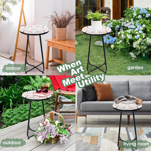 12 inches VCUTEKA Patio Side Table Outdoor Accent Table Bistro Coffee Table Plant End Table Small Porch Table Indoor