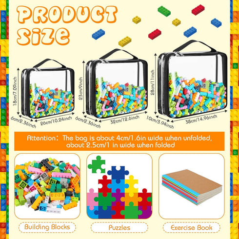 Sanwuta 6 Packs Waterproof Toy Storage Bags, PVC Organizing Bags with Zipper for Board Games, Building Blocks, Puzzles,