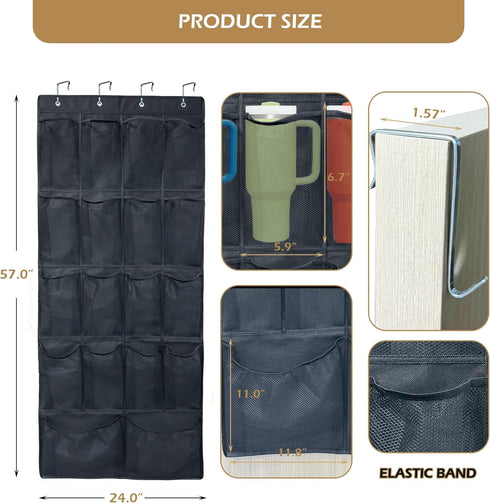 18 Pockets Door Hanging Water Bottle Organizer Rack, Large Capacity Door Storage for Stanley Tumbler in Classroom Office