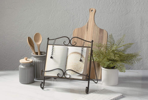 Tripar Swirl Design Metal Cookbook Stand, Adjustable Free-Standing Holder for Tablet, iPad, and Cookbooks