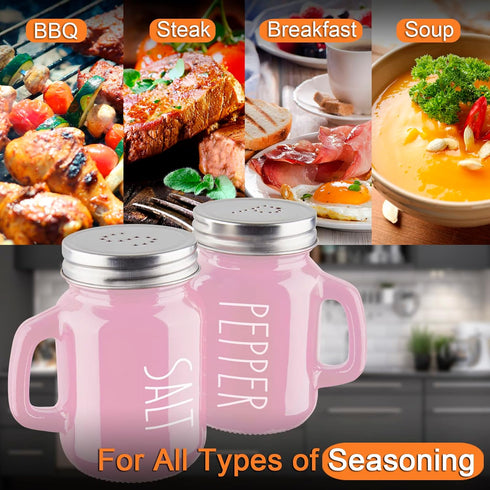Pink Salt and Pepper Shakers Set, 4 oz Glass Kitchen Accessories, Easy to Clean & Refill, Pink Kitchen Decor
