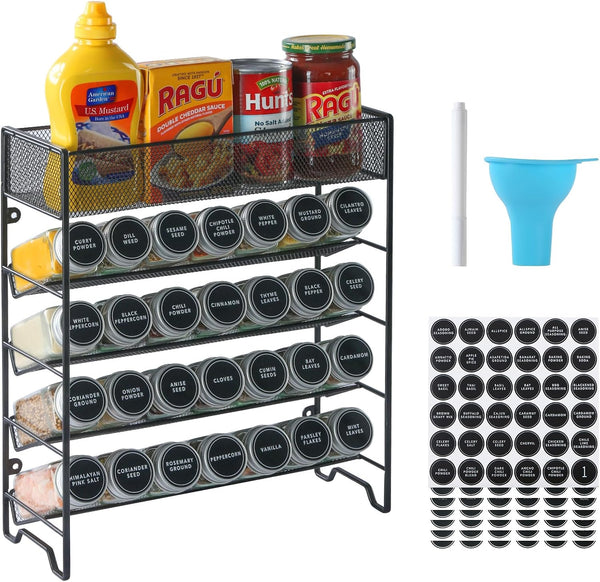 Skiileor Spice Rack Organizer with 28 Empty Spice Jars,Spice Labels,Chalk pen and