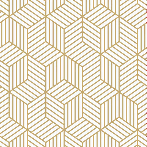 White and Gold Geometry Stripped Hexagon Peel and Stick Contact Paper, Self Adhesive Wallpaper, 118 inch x 17.7 inch