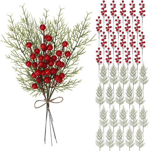 40 Norme Pcs Christmas Floral Picks Christmas Greenery for DIY Gift Wrapping Plants Red Berry Pine Branches Artificial
