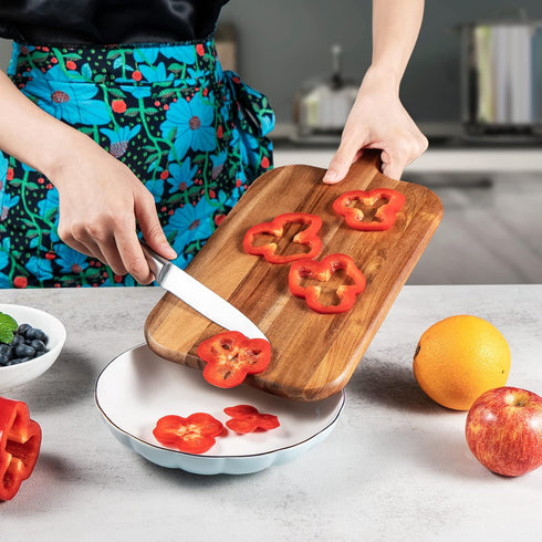 Acacia Wood Serving Board, Cutting Board with Handle, Wooden Cheese Board, Charcuterie Board for Food, 15x7.5x0.6 Inch