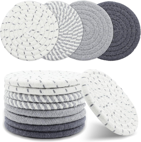 MIAOMIAO 8 Pcs Drink Coasters, Minimalist Cotton Woven Coaster Set, 4 Colors Absorbent