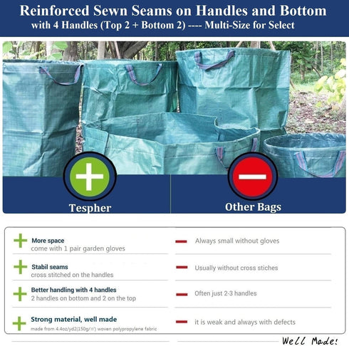 2-Pack 80 (D26,H33 inch) 4 Professional Gallon Big Lawn Garden Bags Yard Waste Bags with Gardening Gloves for Leaf