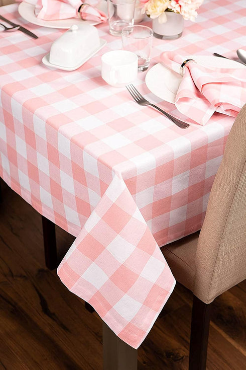 DII Buffalo Check Collection Classic Farmhouse Tablecloth, Pink & White, 60 x 84