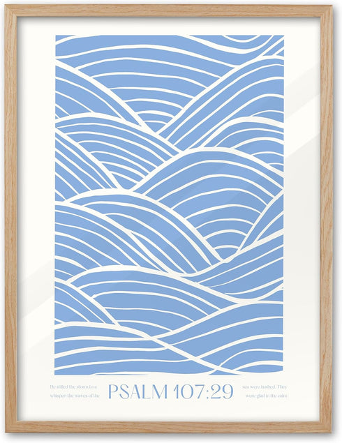 EcoHest Modern Christian Ocean Waves Framed Wall Art, 12x16 in OAK Wood Christian